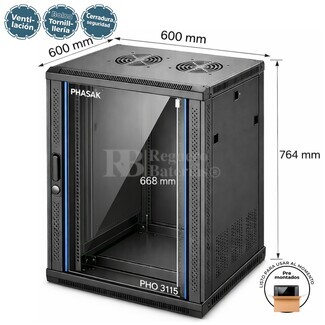 Armario Rack 15U 600x600 mm | Mural Phasak Pro PHO 3115